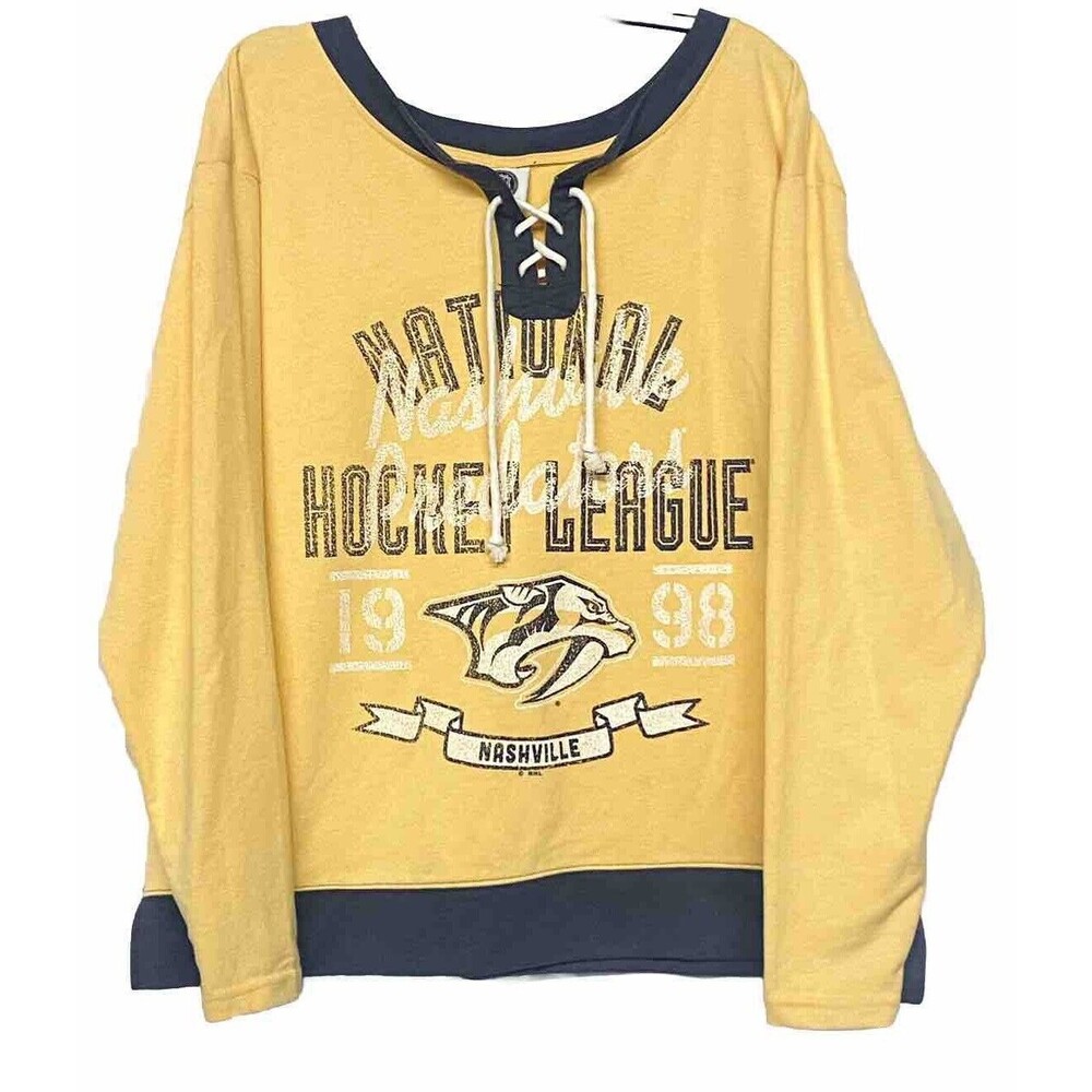Nashville Predators Pullover Women's Shirt Sweatshirt Lace Up Neckline Yellow XL